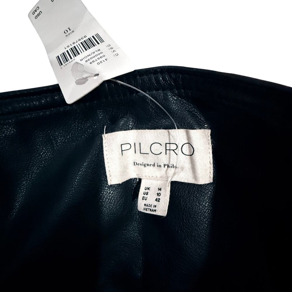 NWT Anthropologie Pilcro Vegan Leather Pleated Midi Skirt Belted Black sz 10